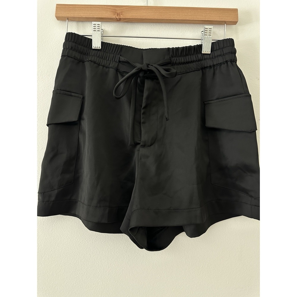 ZARA Women's Size‎ XS Black Shiny Shorts with pockets Drawstring Elastic Waist